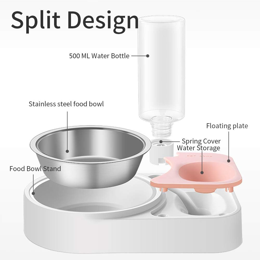 2-In-1 Automatic Dog Feeder Multi Function Cat Feeding Dispenser Detachable Dog Water Bottle and Food Bowl (Pink)