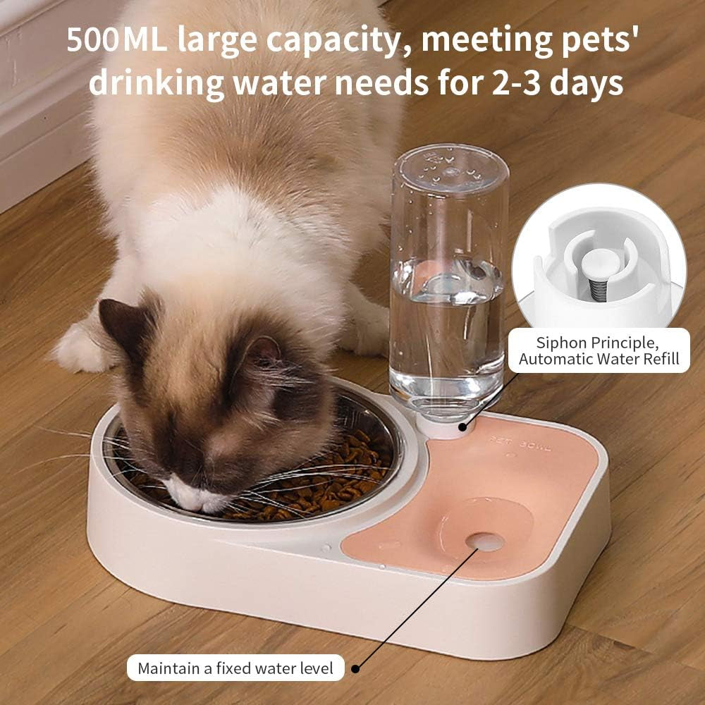 2-In-1 Automatic Dog Feeder Multi Function Cat Feeding Dispenser Detachable Dog Water Bottle and Food Bowl (Pink)